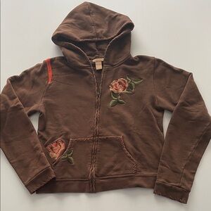 Y2K Forever 21 floral embroidered chocolate brown shrunken hoodie